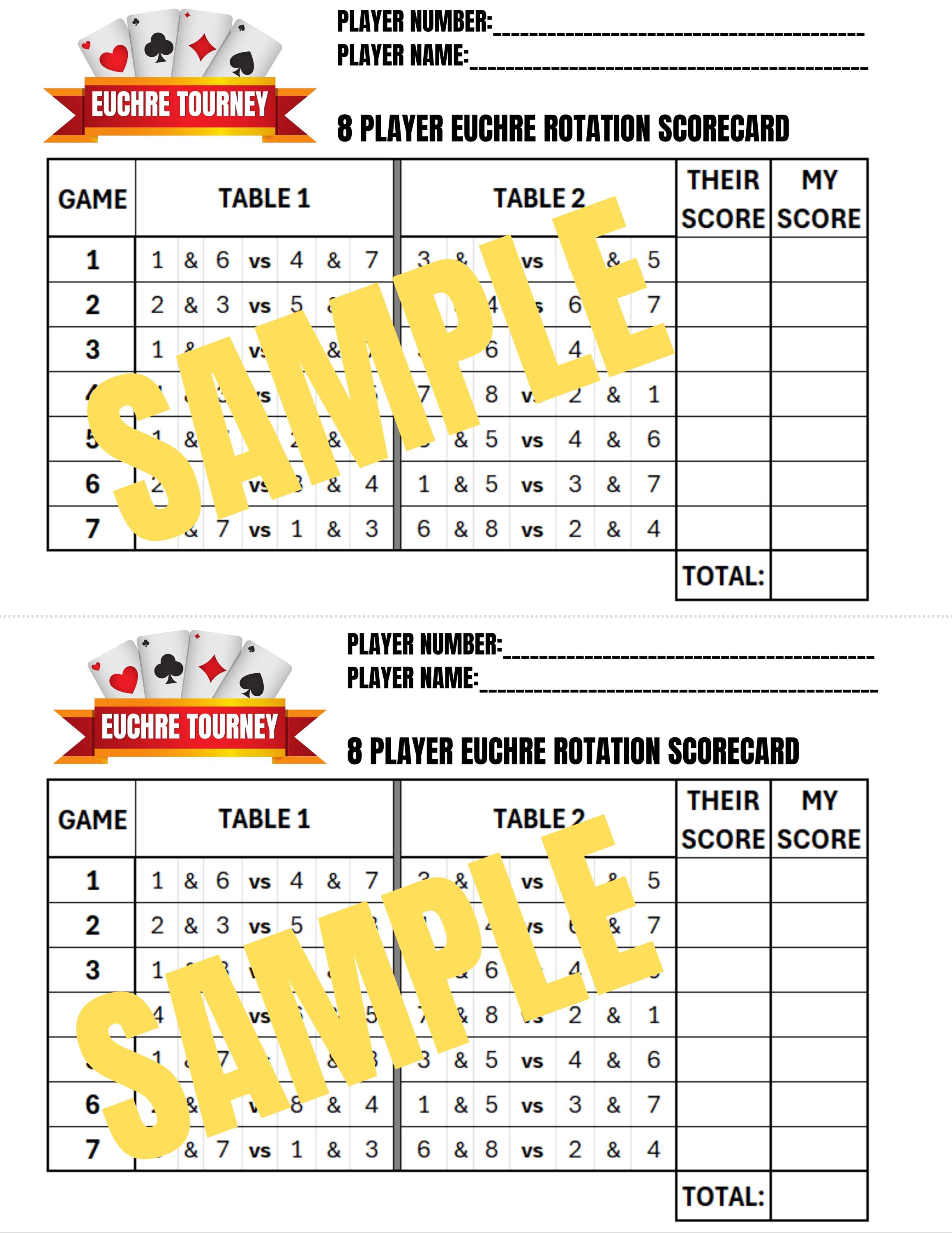 8 Player Euchre Tournament Rotation Scorecard - Etsy