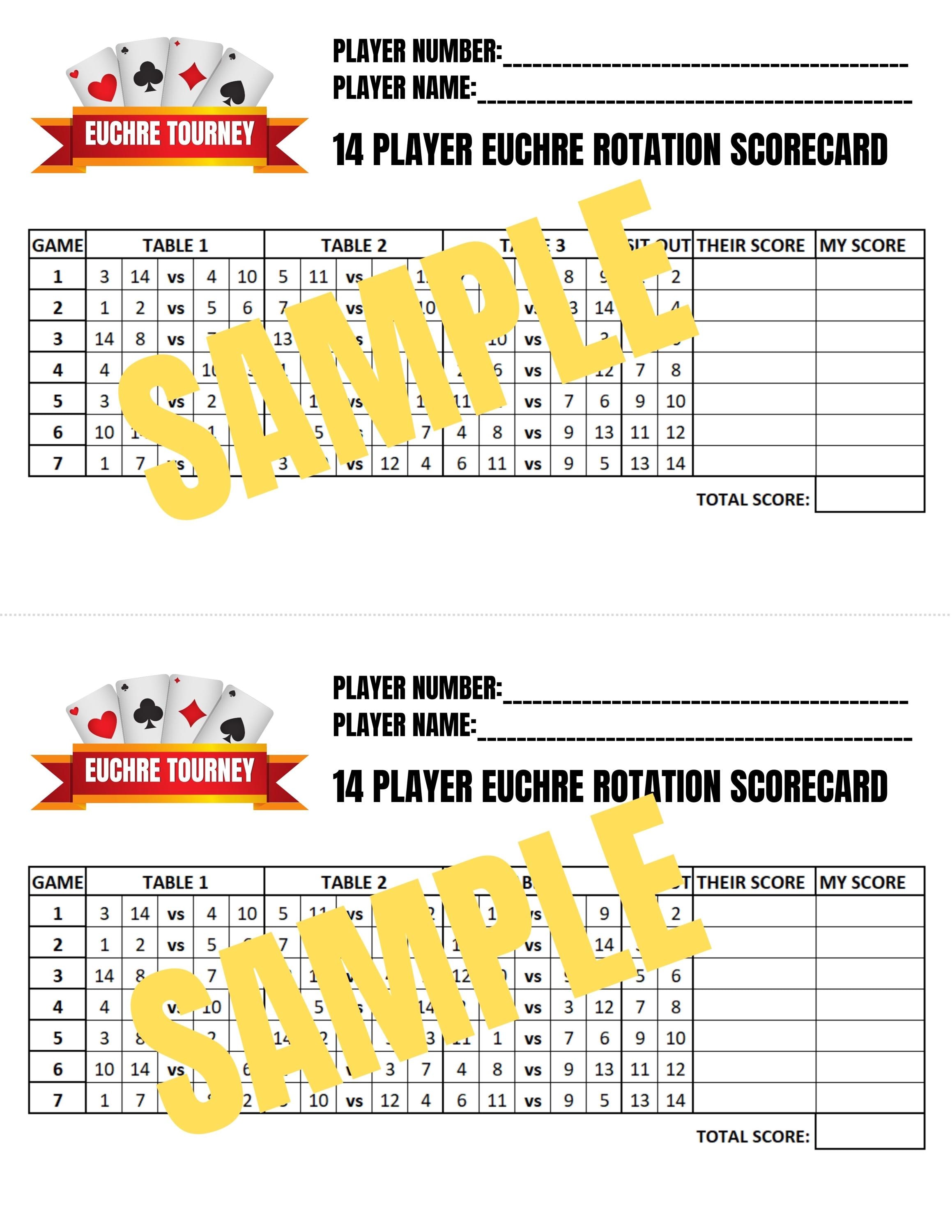 14 Person Euchre Tournament Rotation Scorecard - Etsy