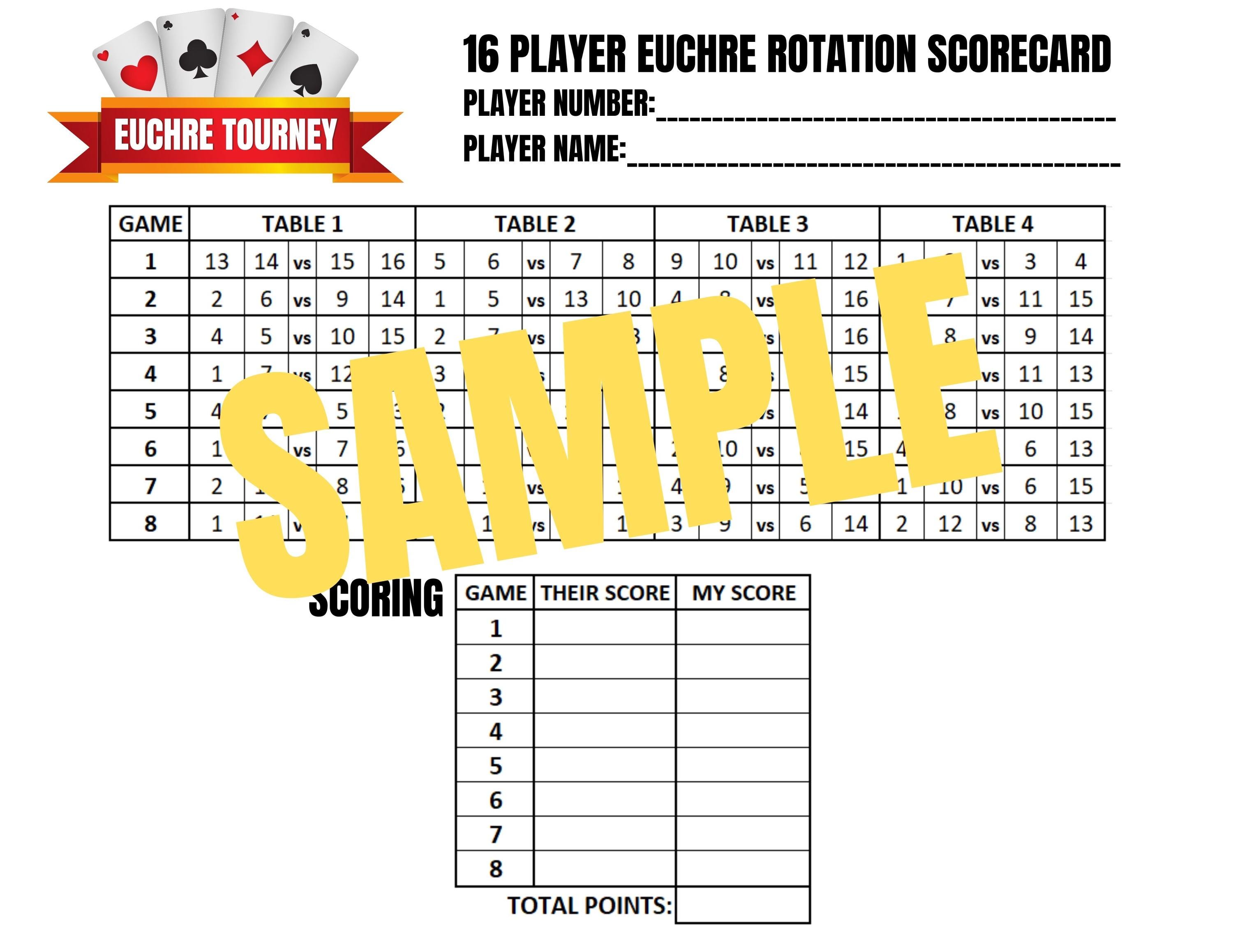 16 Person Euchre Tournament Rotation Scorecard - Etsy