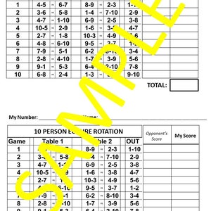 10 person Euchre Tournament Rotation Scorecard image 2