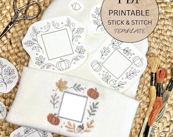 Fall Stick and Stitch Embroidery PDF Patterns for Beanie Logo Border – Autumn Outline Designs for DIY Embellishment | Instant Download