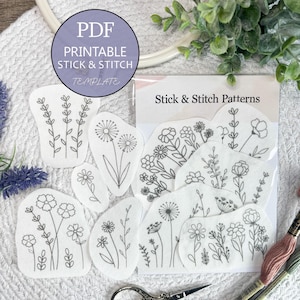 Wild Flowers Embroidery PDF – Printable Stick & Stitch Floral Patterns for Stabilizer | Beginner Hand DIY Embroidery, Instant Download