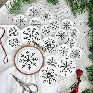 Snowflake Embroidery Stick and Stitch Winter Patterns, snowflake ornament, water soluble, Stabilizer Patterns, peel and stitch embroidery