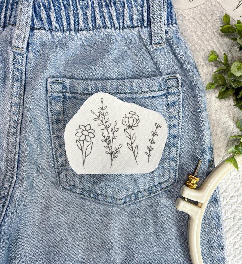 Wild Flowers Embroidery PDF – Printable Stick & Stitch Floral Patterns for Stabilizer | Beginner Hand DIY Embroidery, Instant Download image 4