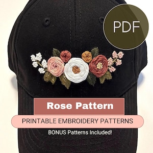 印刷可能なローズスティックアンドステッチ、PDF刺繍デザインデジタル花柄ハンド刺繍バンドルスティックアンドステッチトレンディなDIY花柄ペア