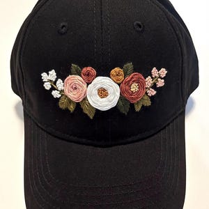 Hand Embroidered Black Hat, Embroidered Floral Hat For Women, Embroidered Baseball Hat, mother Gift for Women, Floral Design