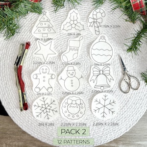 Christmas Embroidery Patterns, stick and stitch snowflake design, DIY ornament, water soluble Stabilizer, peel and stitch embroidery image 3