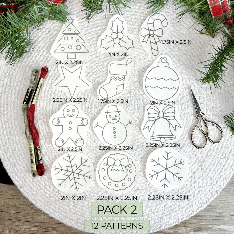 Christmas Embroidery Patterns, stick and stitch snowflake design, DIY ornament, water soluble Stabilizer, peel and stitch embroidery image 3