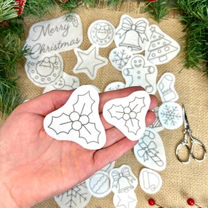 Christmas Embroidery Patterns, stick and stitch snowflake design, DIY ornament, water soluble Stabilizer, peel and stitch embroidery image 6