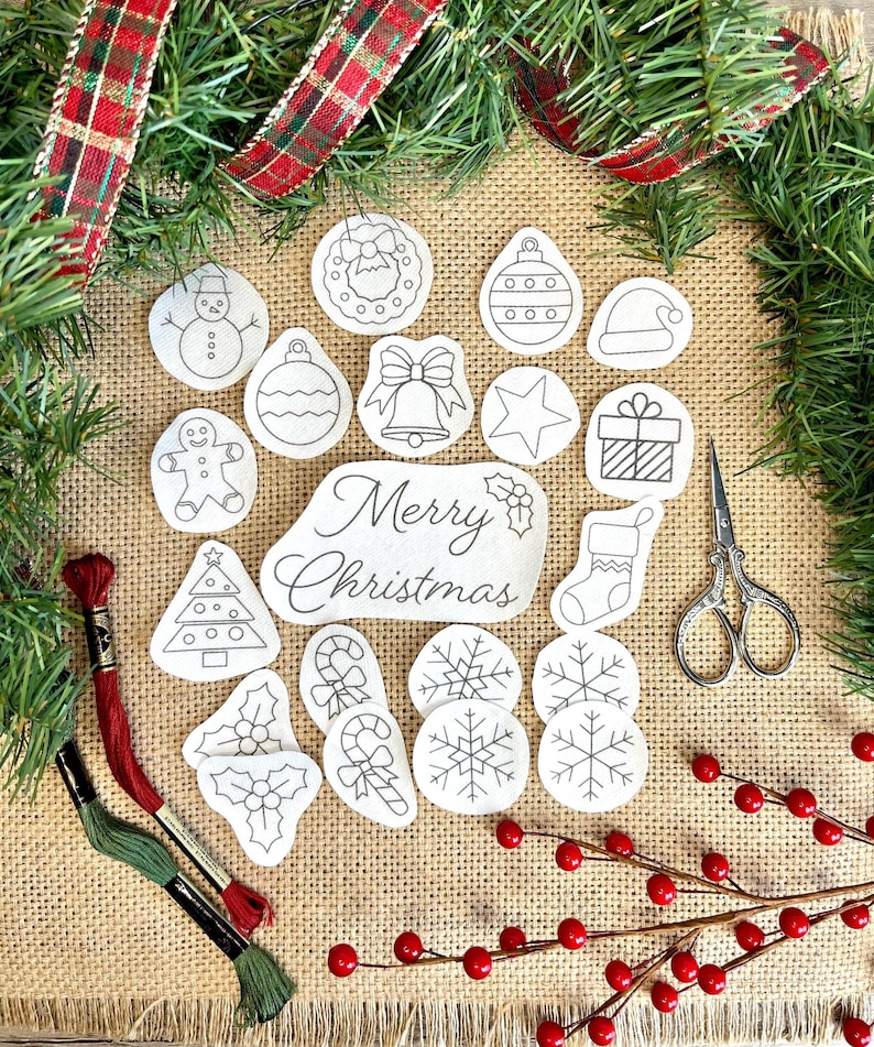Christmas Embroidery Patterns, stick and stitch snowflake design, DIY ornament, water soluble Stabilizer, peel and stitch embroidery image 5