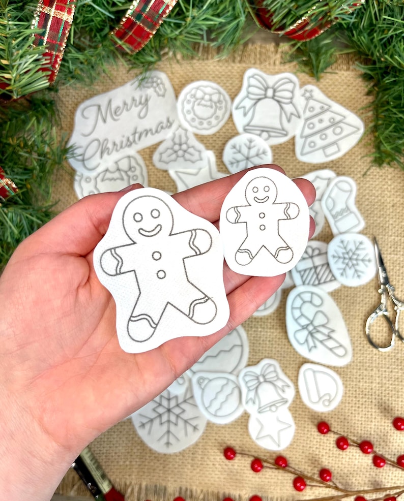 Christmas Embroidery Patterns, stick and stitch snowflake design, DIY ornament, water soluble Stabilizer, peel and stitch embroidery image 7