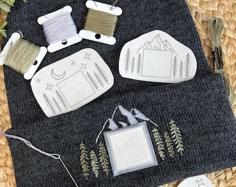 Mountain Outdoor Stick and Stitch Embroidery Patterns for Beanie Logo Border – Outdoor Designs DIY - Star Night Sky Embroidery
