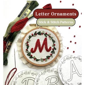 Alphabet Stick and Stitch Ornaments, Custom Embroidery Christmas Pattern, Personalized Embroidery Monogram Peel and Stick, wash away, letter
