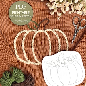 Broderi med blommig pumpa i PDF-format – Utskrivbara Stick & Stitch-tröjor för stabilisering | Nybörjarhandbroderi med DIY, direktnedladdning