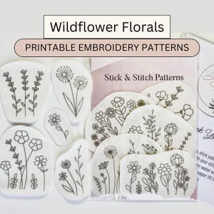 Modelli di ricamo stampabili, fiori selvatici digitali, solubili in acqua, modelli stabilizzatori, stacca e attacca e cuci PDF trasferibili, lavabili