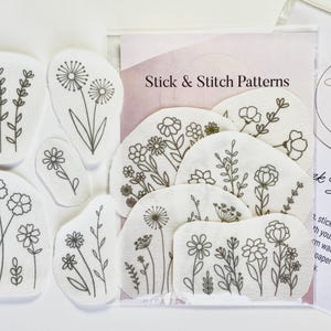 Hand Embroidery Patterns, Wild Flowers, water soluble, Stabilizer Patterns, peel and stick, stick and stitch transfer kit, wash away