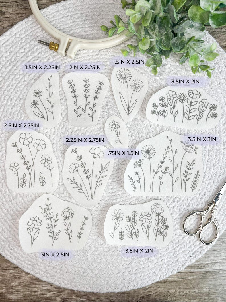 Wild Flowers Embroidery PDF – Printable Stick & Stitch Floral Patterns for Stabilizer | Beginner Hand DIY Embroidery, Instant Download image 2