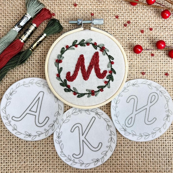 Alphabet Stick-and-Stitch Ornaments – Personalized Embroidery Monogram A-Z Peel & Stick Christmas Tree Decoration | Wash-Away Backing