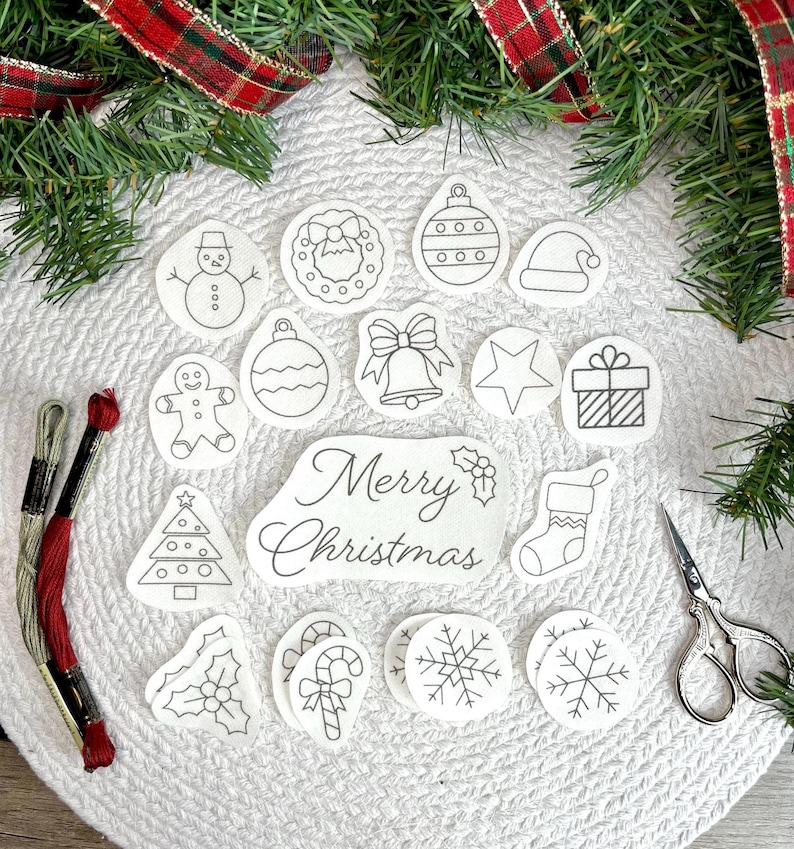 Christmas Embroidery Patterns, stick and stitch snowflake design, DIY ornament, water soluble Stabilizer, peel and stitch embroidery image 10
