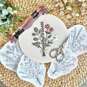 Embroidery Wildflower Pattern Bundle, Stabilizer Patterns, floral Pairs, water soluble, peel and stick and stitch transfer kit, wash away