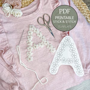 Flower Letter HandEmbroidery PDF Bundle – Printable Stick & Stitch Floral Alphabet Patterns | Beginner DIY Baby Sweater, Instant Download