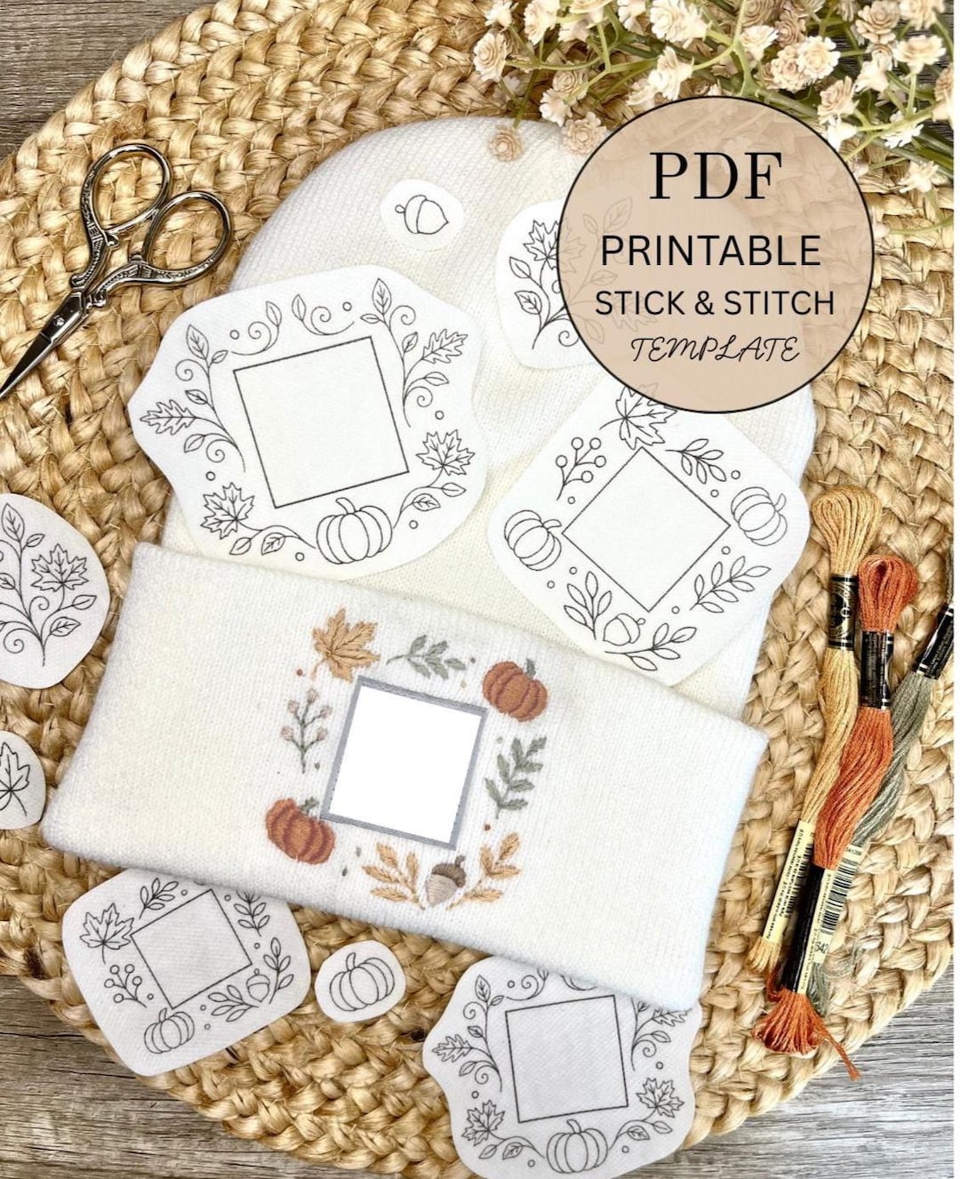 Fall Stick and Stitch Embroidery PDF Patterns for Beanie Logo Border ...