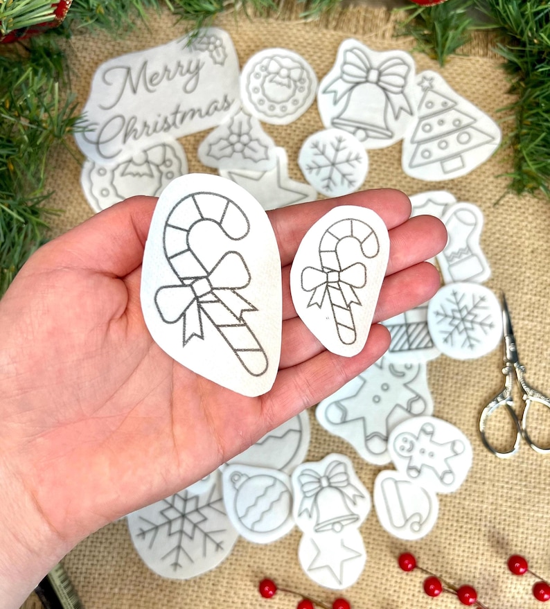 Christmas Embroidery Patterns, stick and stitch snowflake design, DIY ornament, water soluble Stabilizer, peel and stitch embroidery image 8