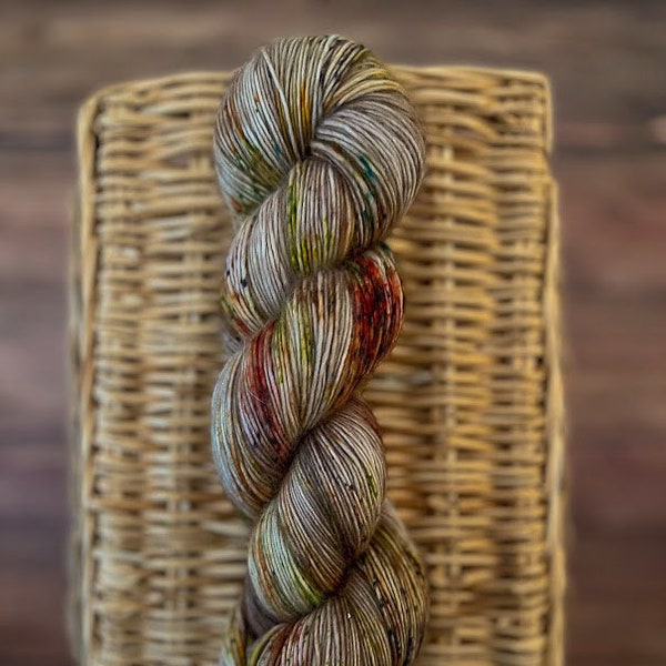 Hundred Acre Wood - hand dyed yarn - speckled yarn - single ply yarn - fingering weight yarn - rainbow yarn - superwash merino wool yarn