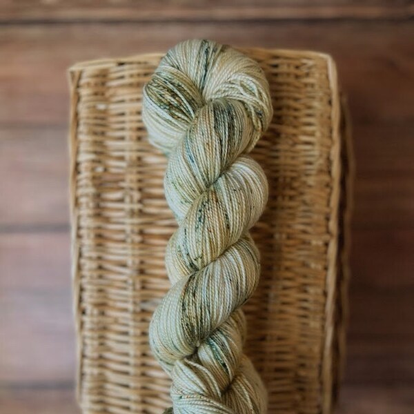 SEEDLING - hand-dyed yarn, superwash merino wool yarn, speckled yarn, 80/20 wool nylon yarn, green yarn, fingering weight sock yarn