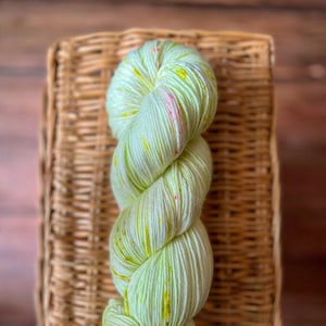 Lollipop - hand dyed yarn - green and pink speckled yarn - superwash merino wool yarn - merino nylon yarn - fingering weight sock yarn