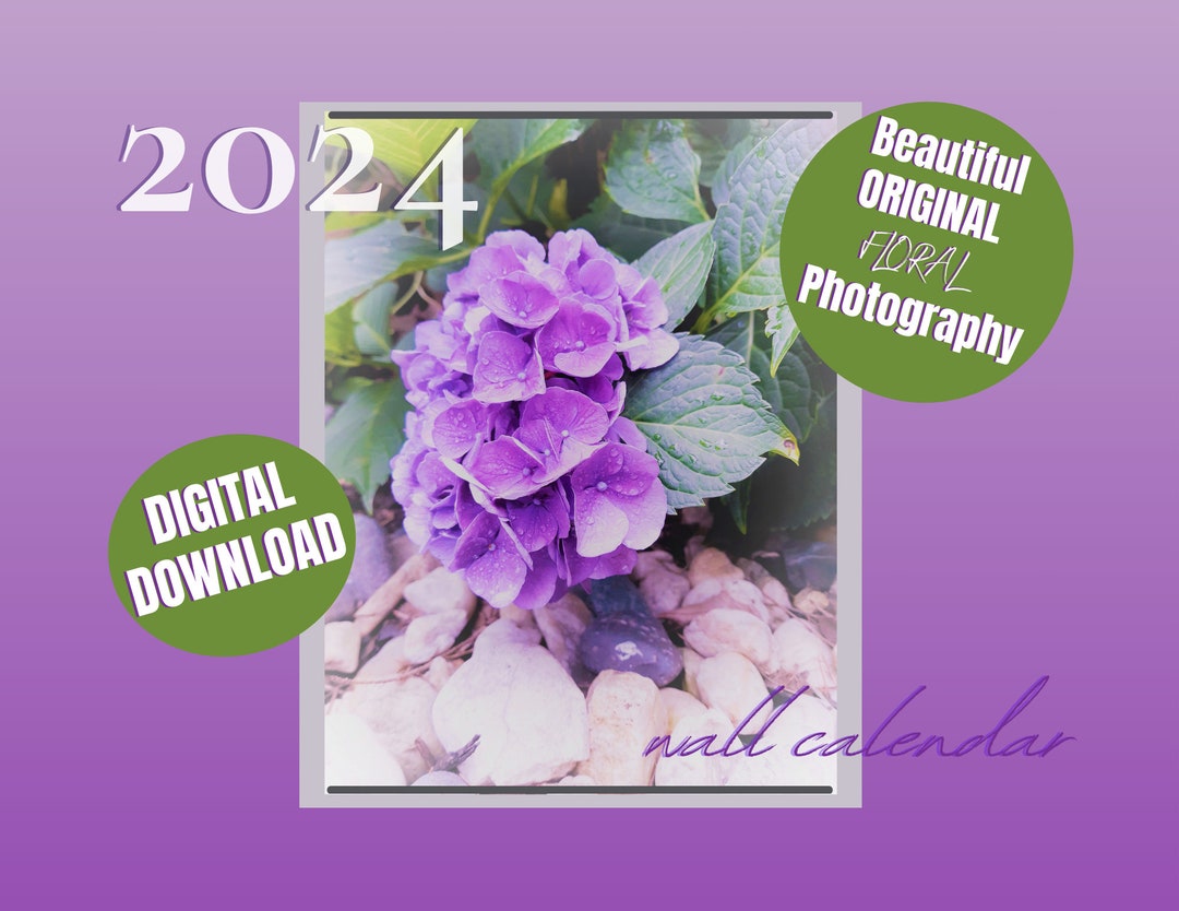 Beautiful 2024 Annual Floral Wall Calendar, Original Flower Photography