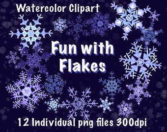 Fun with Flakes Snowflake Watercolor Clipart Snow Snowy Image