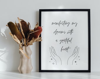 Manifesterende kunst Inspirerende Quote Affirmatie Poster Digitale Download Trendy Girly Home Decor Positive Vibes Spirituele Lijn Art voor haar
