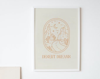 Desert Art Cactus Dromerige Art Line Tekening voor Haar Boho Art Minimalistische Moderne Kunst Slaapkamer Wanderlust Art Trendy Neutrale Esthetische Beige Art