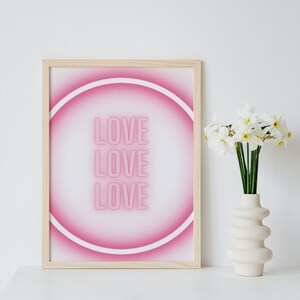 Neon Art Print Love Typography Digital Download Valentine&#39;s Day Cute Home Party Decor Galentines Gifts for Her Love Quote Retro Aesthetic