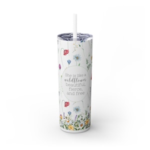 Wildflower Skinny Tumbler, Floral Drinkware, 20oz Inspirational Travel Mug, Perfect Gift for Her, Eco-Friendly Beverage Cup, Cute