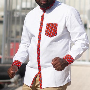 African Mens Shirt – Handmade Red Wax Print shirt – African men suit - Men dress suit - Clothing by Moulrabi