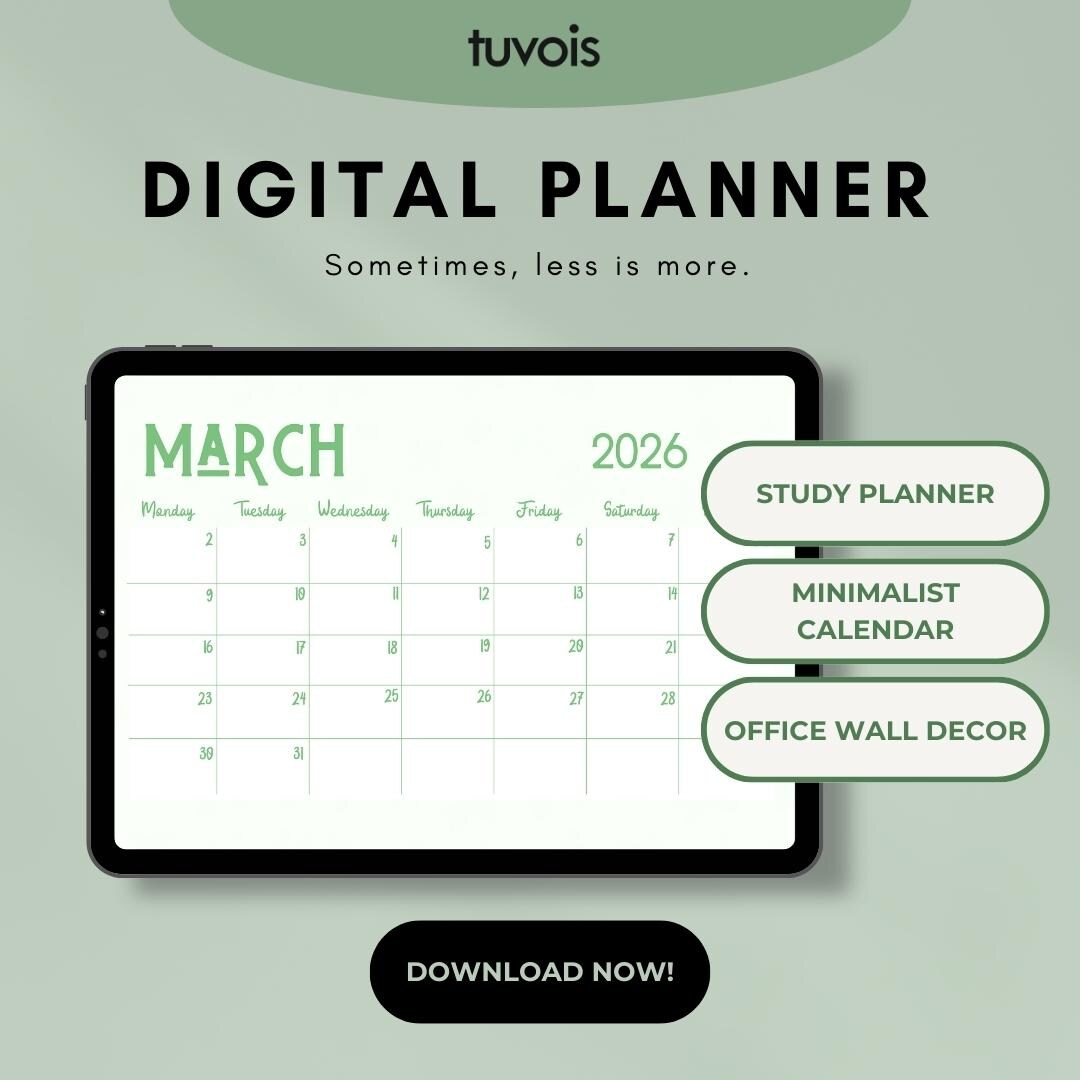 March 2026 Printable Calendar | Minimalist Green Planner, Clean St ...