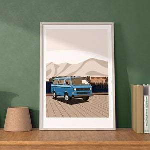 Volkswagen Transporter T3 Bus, Digital Poster, Vector Illustration , Wall Art, Ready for Print, Petrolhead Present, Gift, Blue