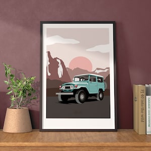 Toyota Land Cruiser FJ40 Off Road 4x4, digitale poster, vectorillustratie, kunst aan de muur, klaar om af te drukken, Petrolhead aanwezig, cadeau, groen