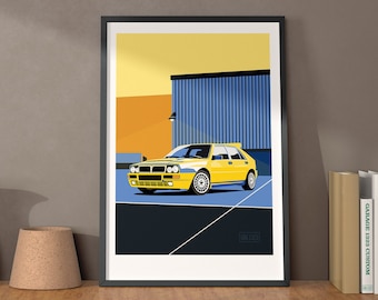 Lancia Delta Integrale Evoluzione, Digital Poster, Vector Illustration , Wall Art, Ready for Print, Petrolhead Present, Gift, Yellow