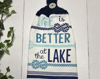 Lake home hanging kitchen hand towel: lake house decor, housewarming gift