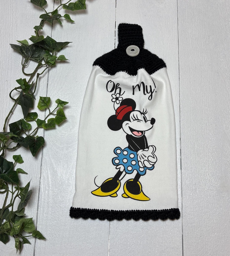 Minnie Mouse Hanging Towel: crochet top, Disney decor image 1