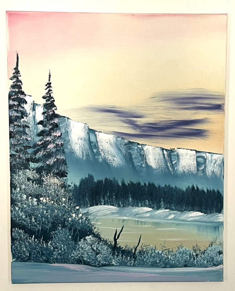Bob Ross Style Winter Mountain Lake – Original 16×20 Oil Painting - Etsy