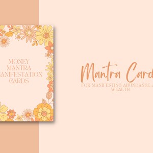 Cartões de manifestação do mantra de dinheiro digital - Floral retrô pêssego