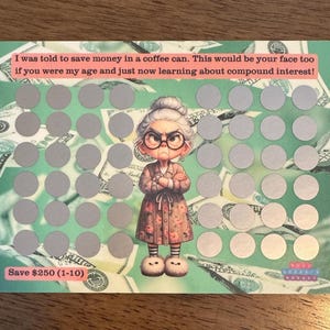 Grumpy Old Lady Mini Scratch Off Savings Challenge | Save 250 | Sarcastic & Funny Savings Challenge | A5