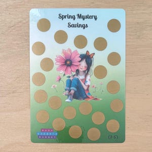 Girl Holding Spring Flower Mini Scratch Off Savings Challenge | Mystery Savings | Cute Savings Challenge | A5