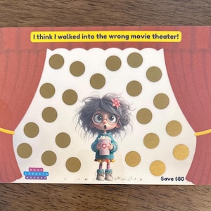 Shocked Movie Theater Girl Mini Scratch Off Savings Challenge | Save 80 | Funny & Cute Savings Challenge | A5