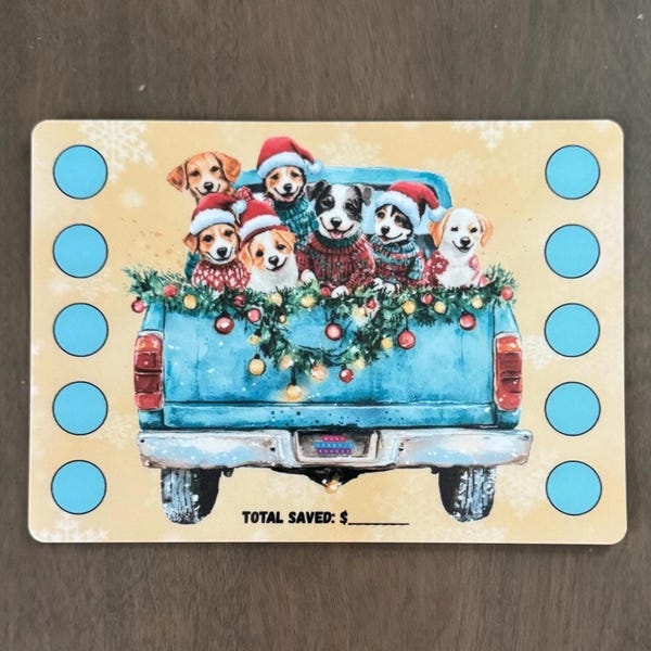 Tailgating Christmas Pups Mini Roll & Save Dice Savings Challenge Game | Mystery Total | Classic, Cute and Adorable Savings Challenge | A5