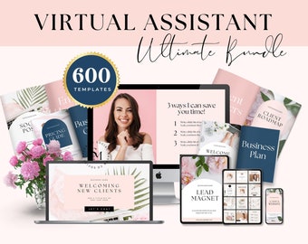 Más de 600 plantillas de Canva para asistentes virtuales, branding de asistente virtual, plantillas de asistente virtual, plantillas de incorporación y plantillas de Instagram para asistentes virtuales.
